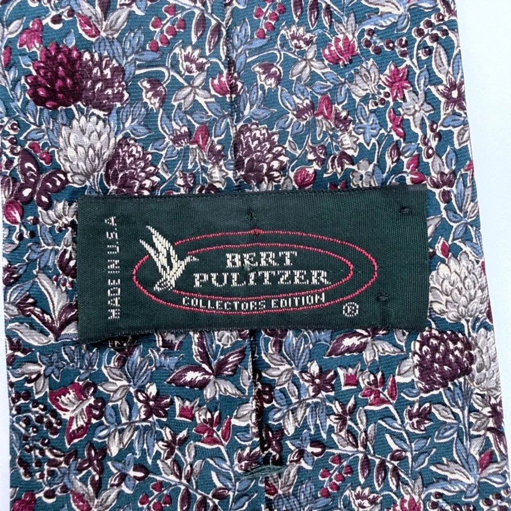 Vintage Bert Pulitzer Collectors Edition Mens Silk Tie Floral Botanical 90s 1990